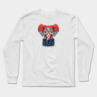 Baby Elephant with Glasses and Croatian Flag Long Sleeve T-Shirt